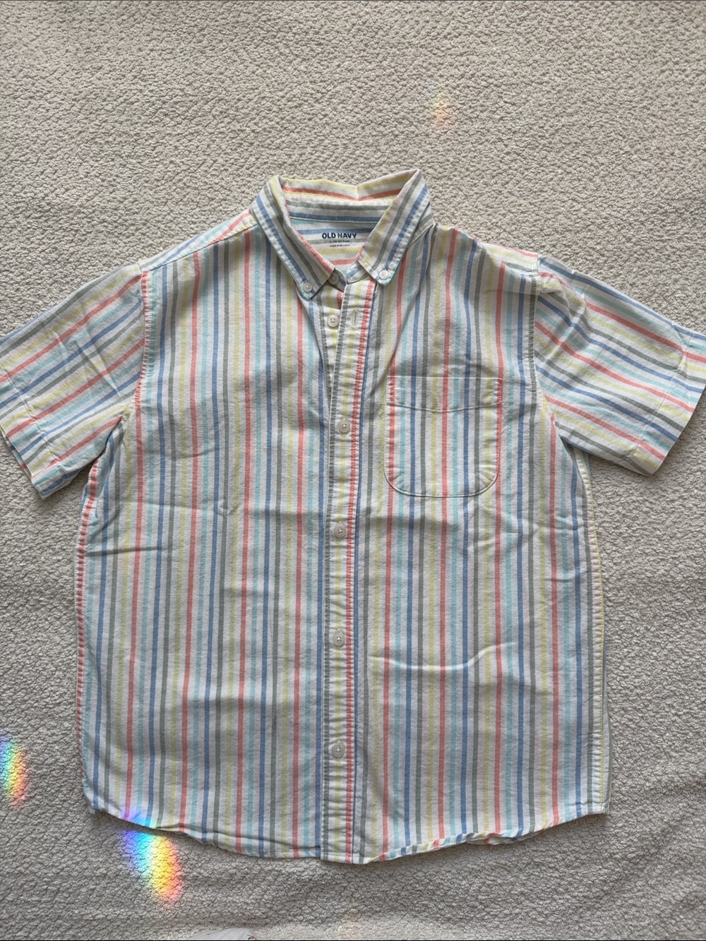 Old Navy boys Short-Sleeve Button-Down Shirt in Pastel Multicolor Stripes